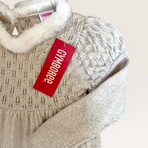 Gymboree Gold Thread Faux Fur Collar Dress